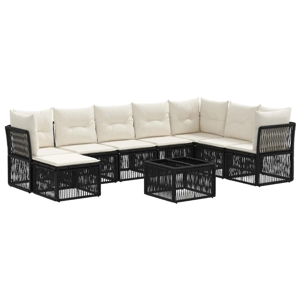 Set Divano da Giardino 9 pcs Nero polyrattan