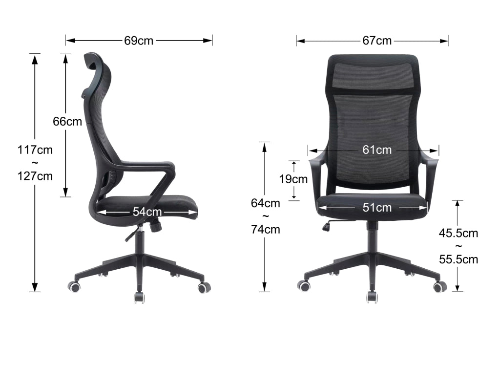 Sedia studio Hispanohogar altezza regolabile in tessuto nero 127x67x69