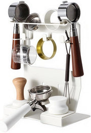Organizzatore Accessori Caffè - Tamper e Portafiltro Sostituto per 51-54mm - Stazione Compatta per Barista Casa e Ufficio - Bianco