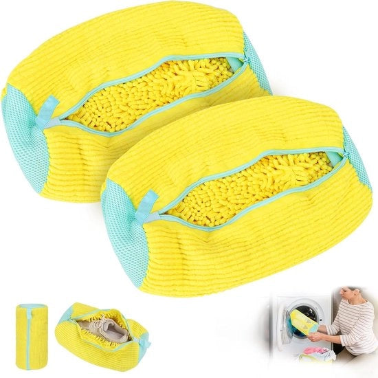 Washak 2 in 1 per scarpe, lavatrice per scarpe, sacchetto lavabile per scarpe con cerniera, sacchetto lavabile per scarpe, pulizia 360° per scarpe da tennis e sneakers (giallo)