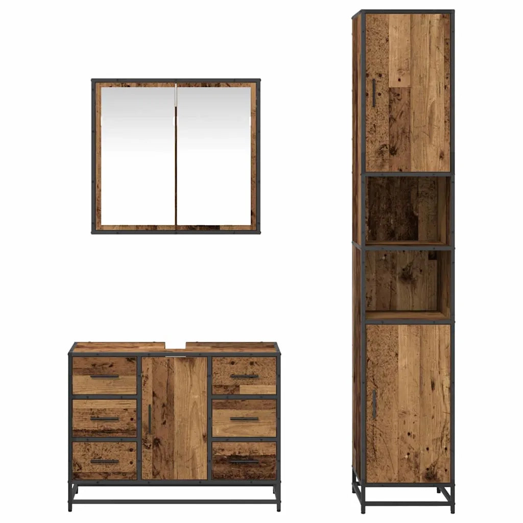 Set di mobili per il bagno con cassetto 3 pcs Legno vecchio 3402560
