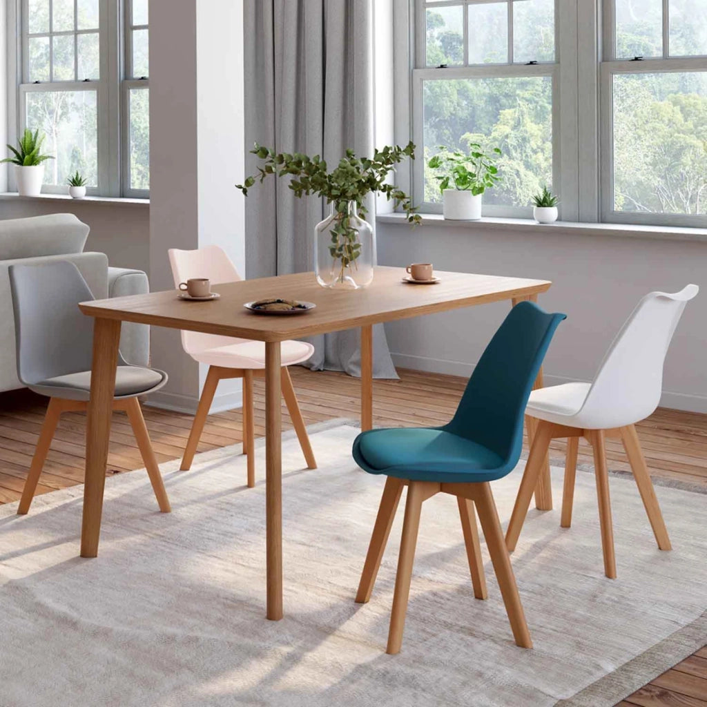 IDMarket - Set di 4 sedie da pranzo rosa pastello, bianco, grigio chiaro e blu SARA