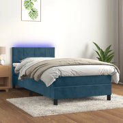 Letto a Molle con Materasso e LED Blu Scuro 90x200cm in Vellutocod mxl 74899