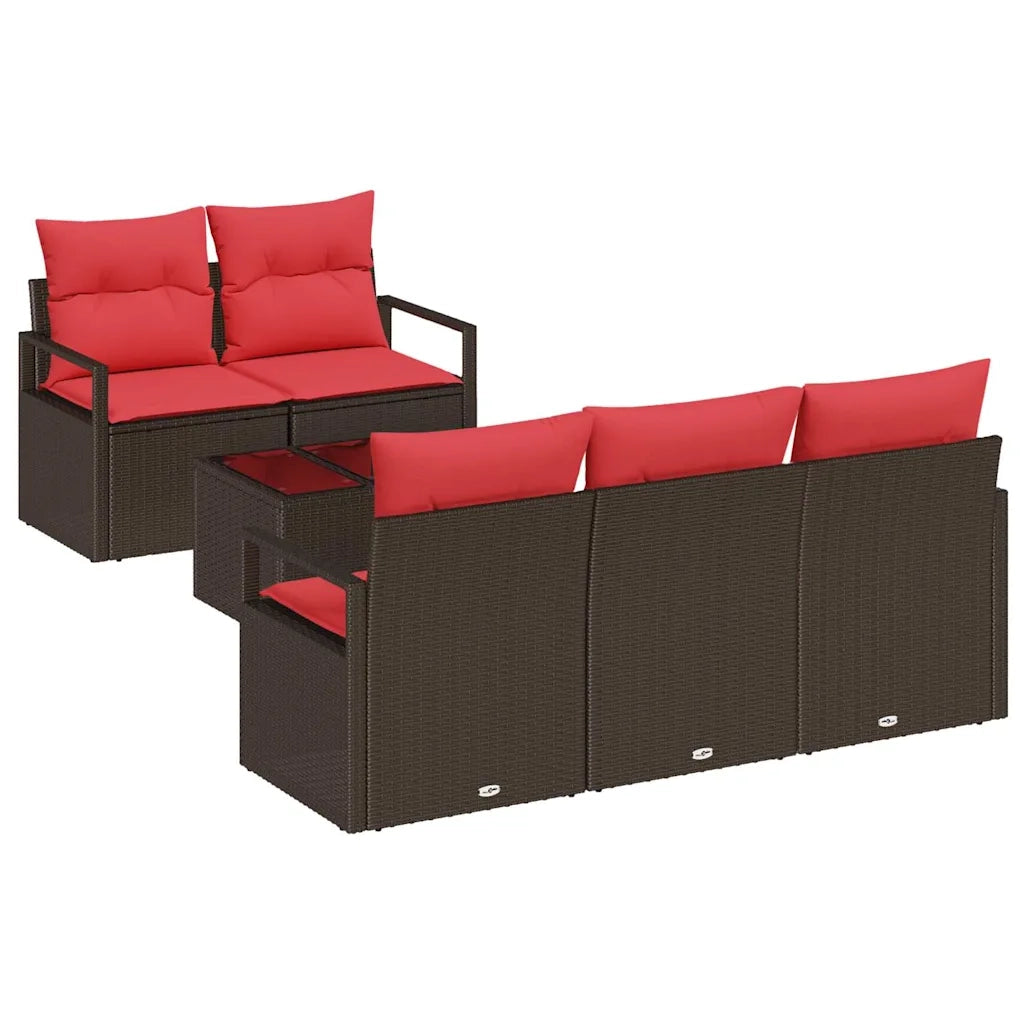 Set di divani 6 pcs Marrone e Rosso polyrattan