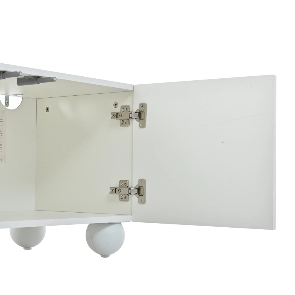 Mobile TV 200x40x44 cm con 3 ante e 5 piedi in truciolare bianco