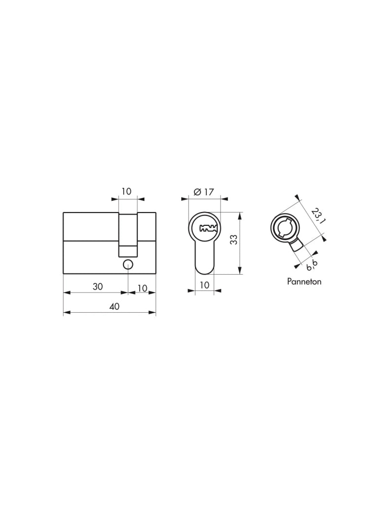 Mezzo cilindro europeo 30X10mm Trafic 6, nichel, antiperforazione, antirottura, 5 chiavi piatte reversibili- THIRARD