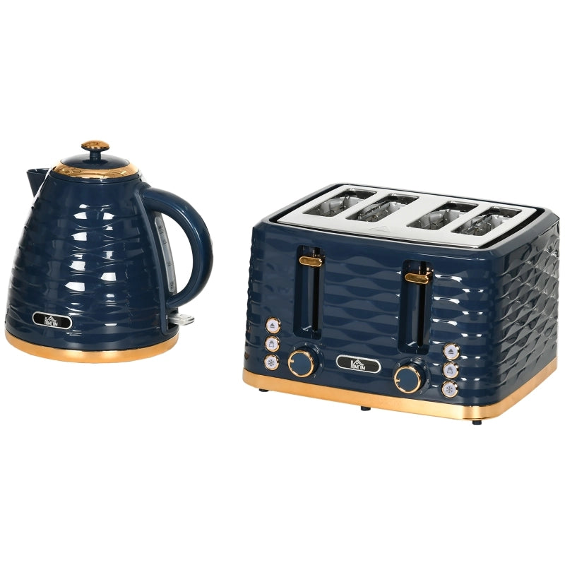 Set tostapane e bollitore 2 in 1, 7 livelli di doratura, funzione di scongelamento e riscaldamento, blu