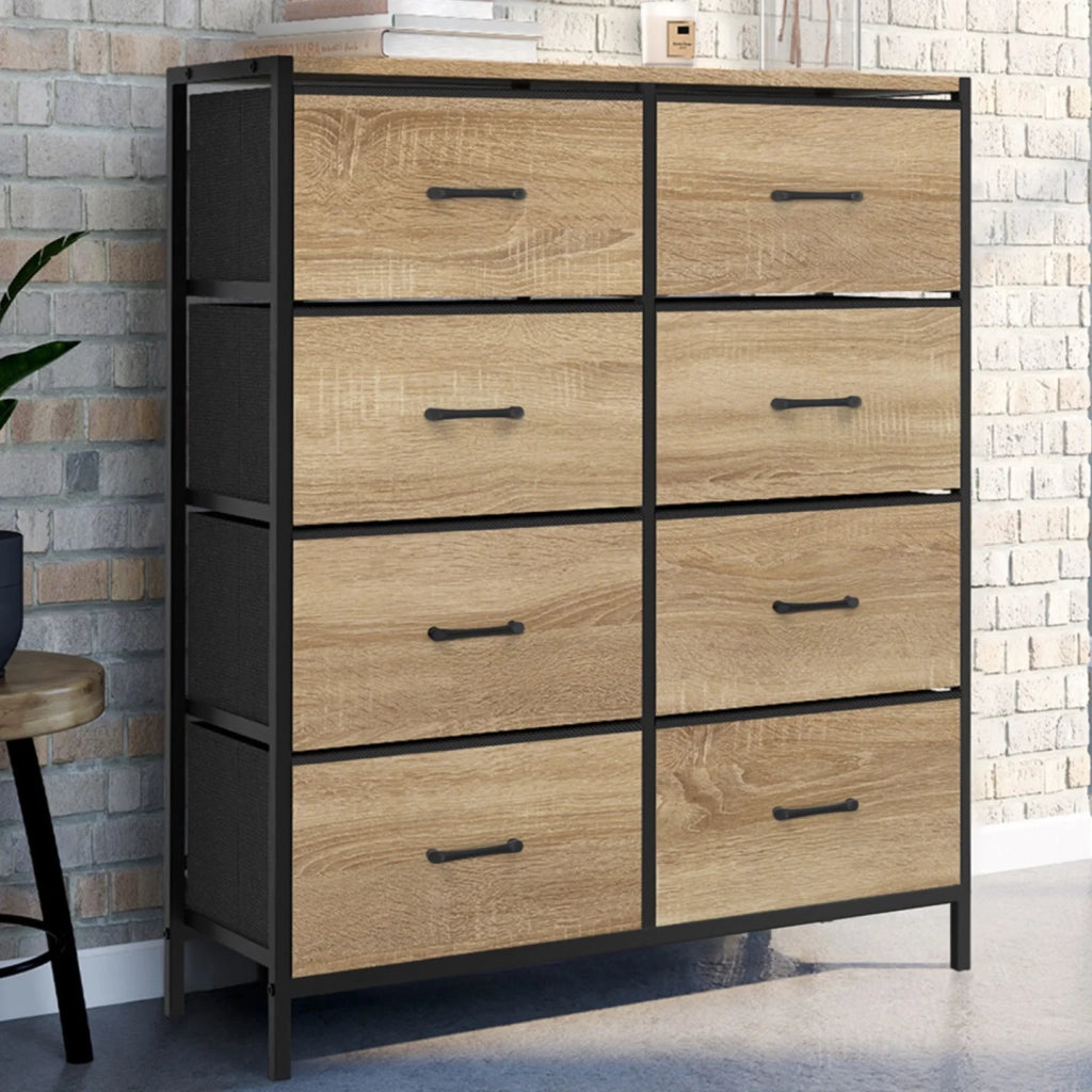 IDMarket - Baúl de tela de 8 cajones UTAH 80 cm mueble de almacenaje de diseño industrial