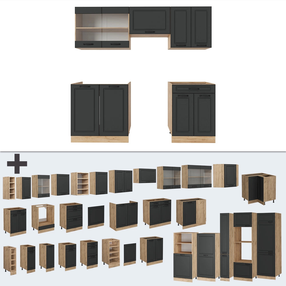 Vicco Cucina componibile Antracite casa di campagna/rovere dorato 200 cm , PL Marmo