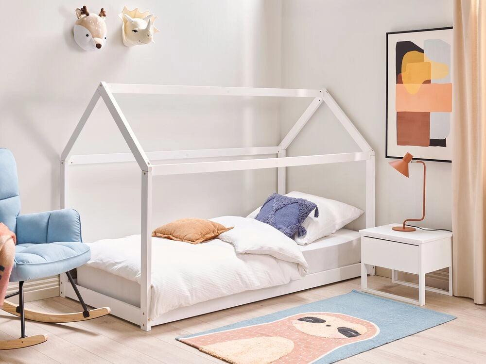 Letto a casetta per bambini in legno di pino bianco UE misura singola 90 x 200 cm con telaio a doghe letto per bambini piccoli