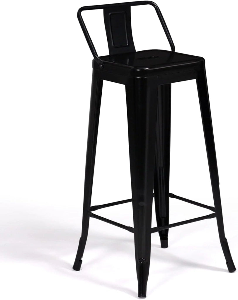 Set di 4 sgabelli da bar LENY in metallo nero opaco impilabili con schienale