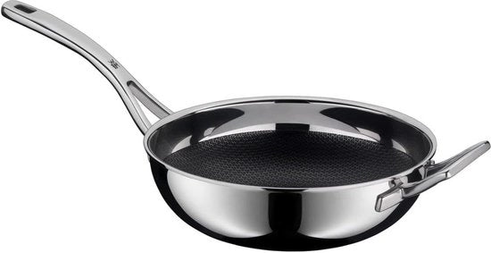 Wok in acciaio inossidabile 28cm con struttura a griglia di moka e distribuzione uniforme del calore - Superficie antiaderente - Adatto a tutti i tipi di fonti di calore Wok in acciaio inossidabile