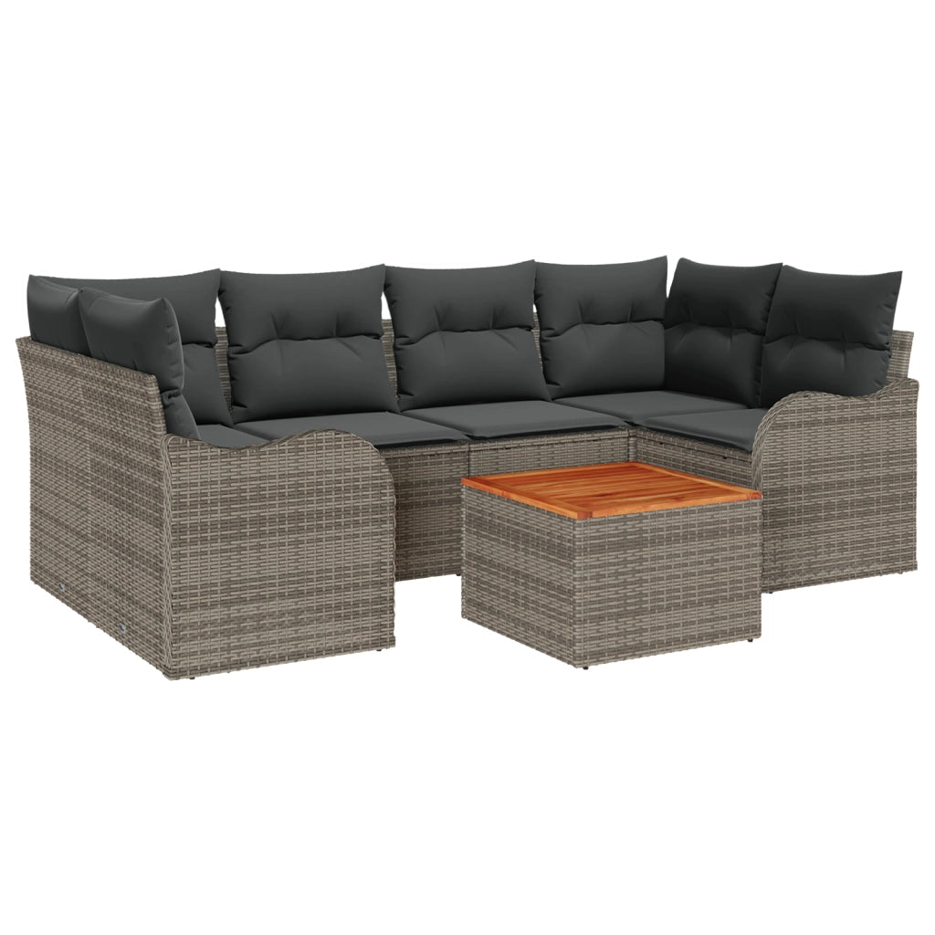Set di SofÃ  da Giardino 7 Pezzi con Cuscini Grigio Polyrattan Acacia