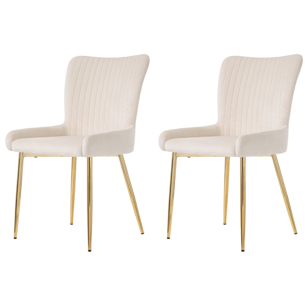 Set di 2 sedie da pranzo in velluto beige con gambe in metallo