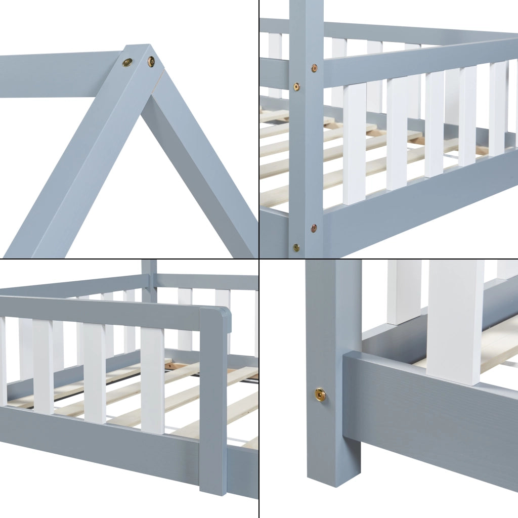 Letto per Cameretta Sisimiut a Forma di Casetta 90x200 cm Grigio chiaro / Bianco [en.casa]