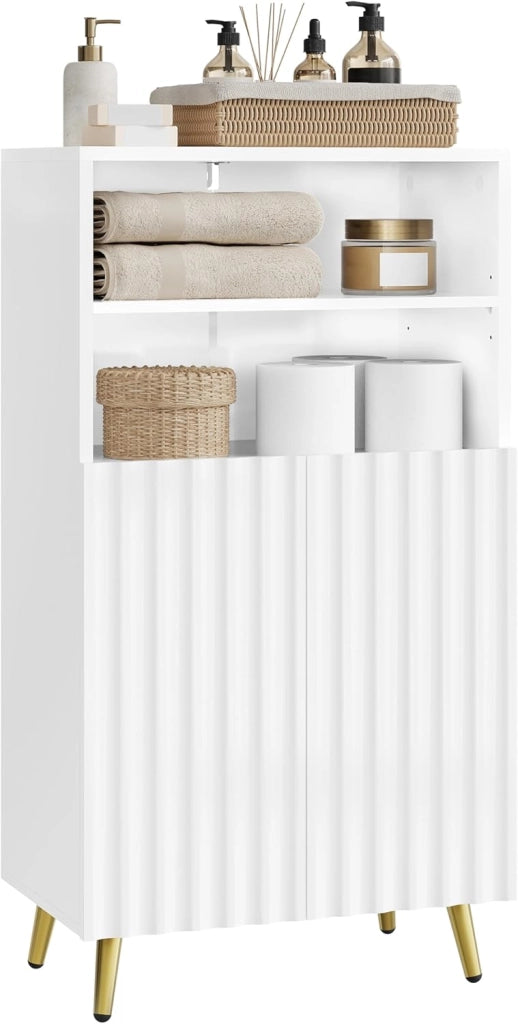 Mobile da Bagno, Armadietto da Terra Mobiletto, 50 x 30 x 93 cm, Mobiletto Bagno Salvaspazio, Ripiano Regolabile e Porte, per Soggiorno, Cucina, Corridoio, Bianco SBP0097