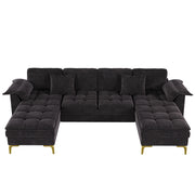 Divano angolare modulare a U 4-5 posti - con 2 chaise longue e cuscini - in chenille nero