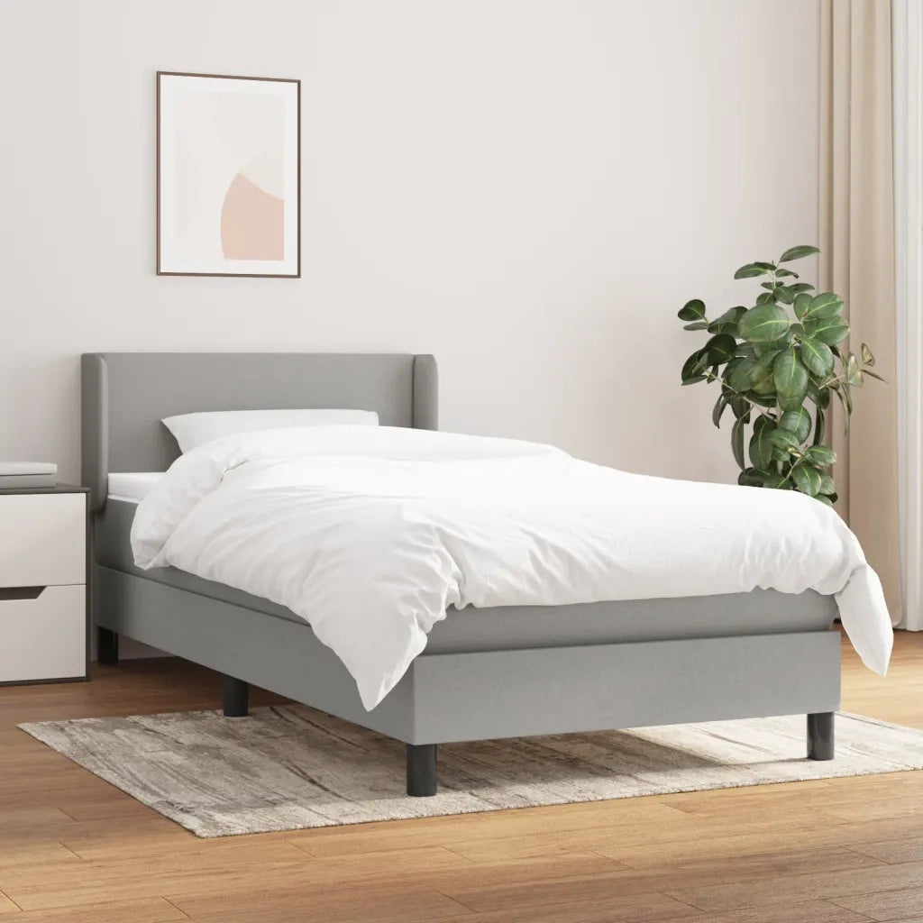 Letto singolo | Letto per adulti | Giroletto a Molle con Materasso Grigio Chiaro 90x200 cm Tessuto
