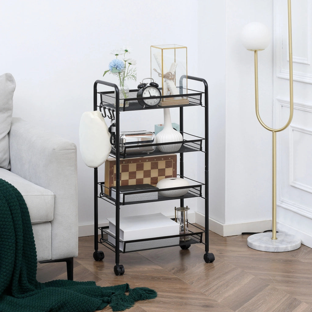 Carrello mobile da cucina a 4 livelli ¨C zephmum ¨C 45x26,5x84 cm nero