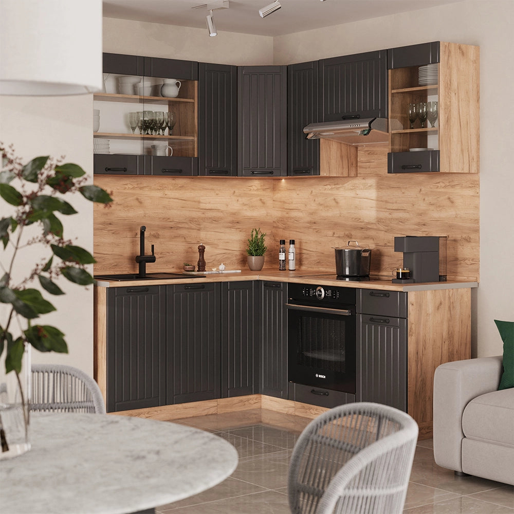 Cucina angolare completa Fame-Line Grigio scuro/Rovere dorato 190 x 60 cm, PL Antracite Vicco
