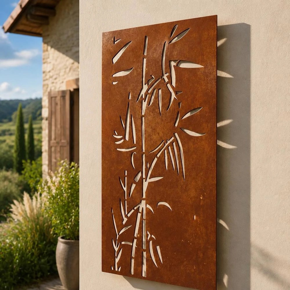 Garden Wall Decoration 105x55 Cm Corten Steel Bamboo Design
