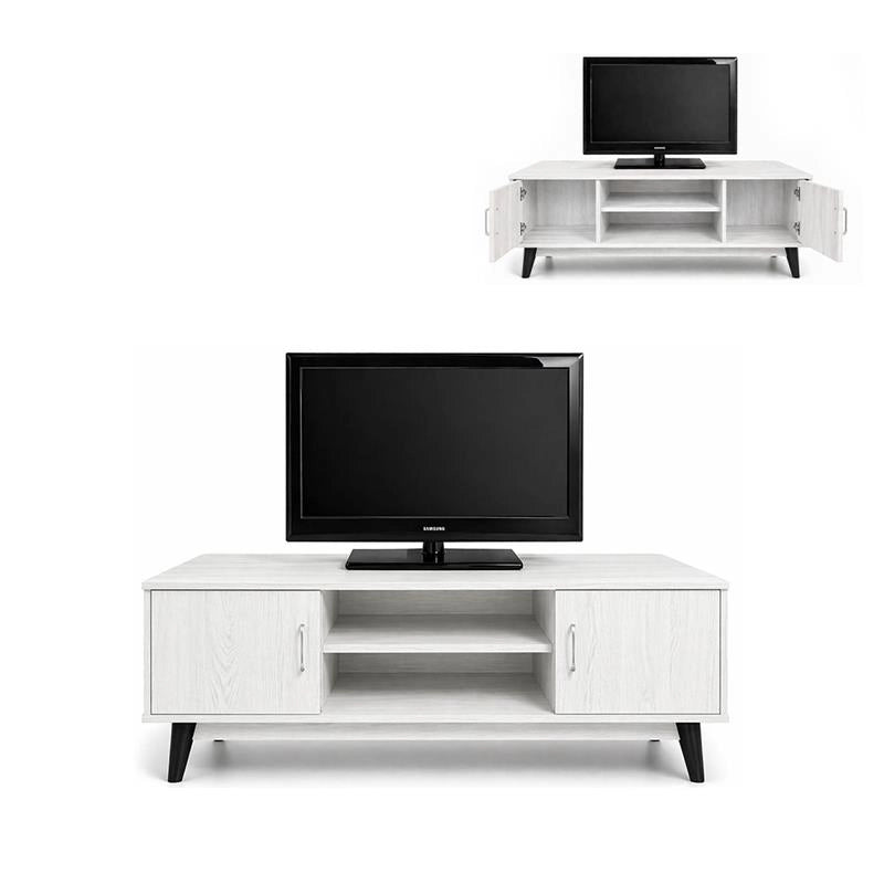 MOBILE TV IN MDF COLOR BIANCO LEGNO CON DUE ANTE E DUE RIPIANI MISURE: 140X38X44CM