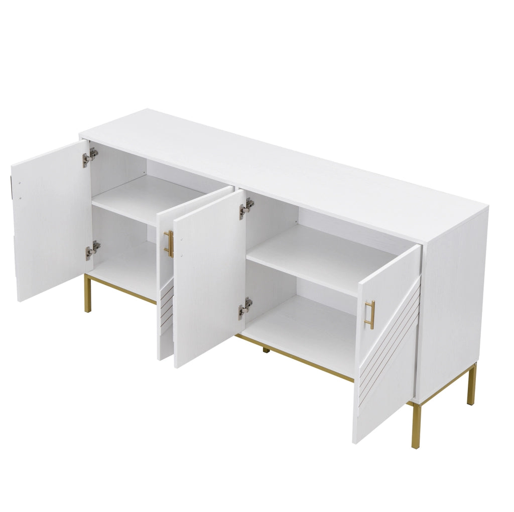 Credenza 160x40x80,5 cm bianca in MDF, 4 ante e ripiani regolabili