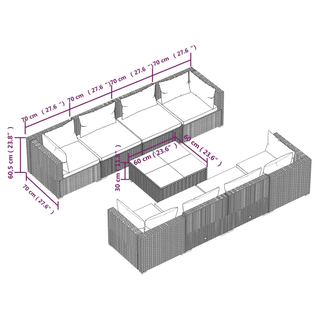 Set Divani da Giardino 9 pz con Cuscini in Polyrattan Marrone cod mxl 38867