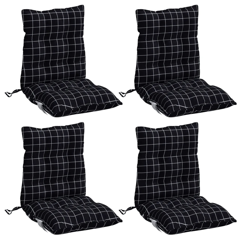 Cuscini Sedia Schienale Basso 4 pz Quadri Nero Tessuto Oxfordcod mxl 114933