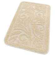Tappeto Bagno Damascato Scendiletto Camera 50x110 Cm Morbido Assorbente Antiscivolo Panna