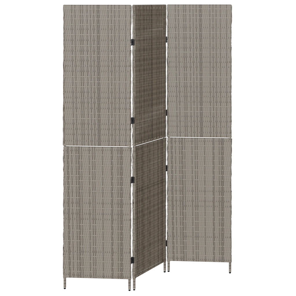 Divisore per Stanze 3 Pannelli Pieghevoli Grigio 147x180 cm Poly Rattan