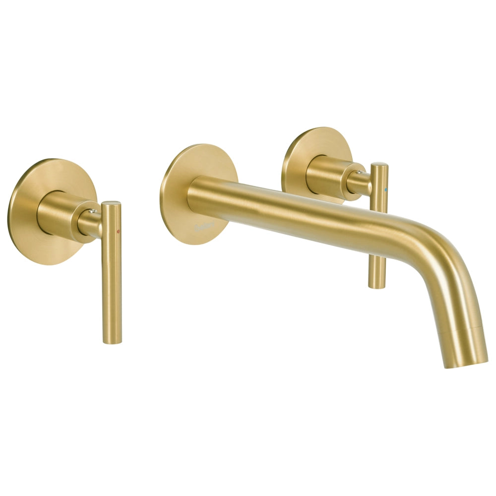 Rubinetto a doppia leva per lavabo a parete in ottone dorato