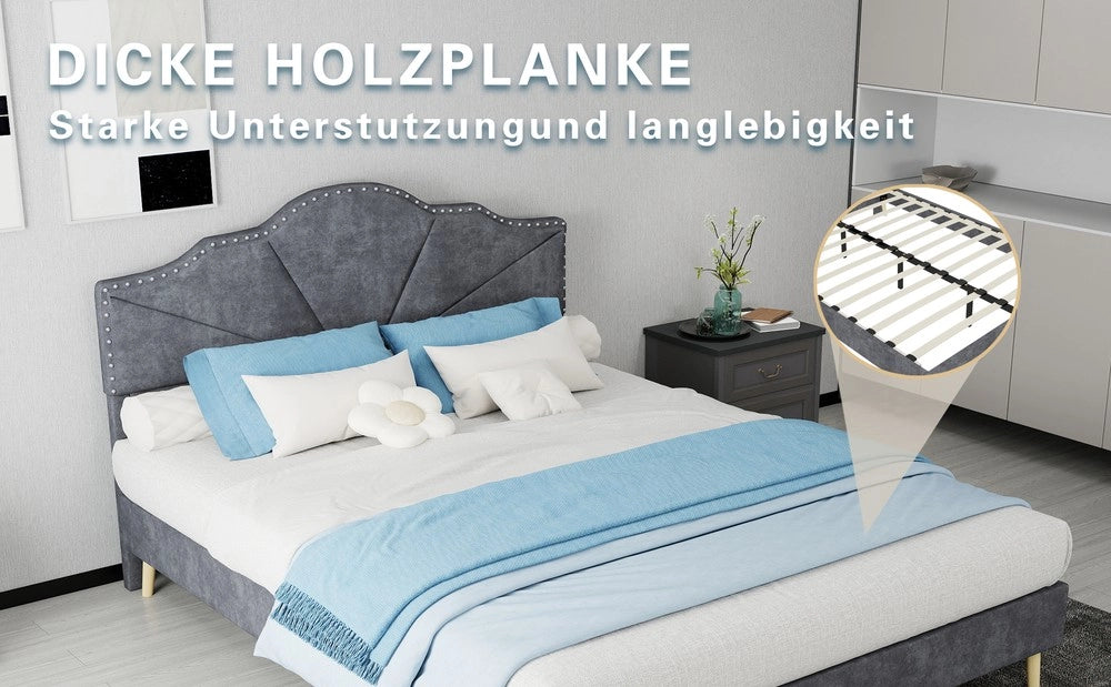 Letto Contenitore Imbottito ¨C MINIMAL ¨C Grigio 140x200 con Materasso