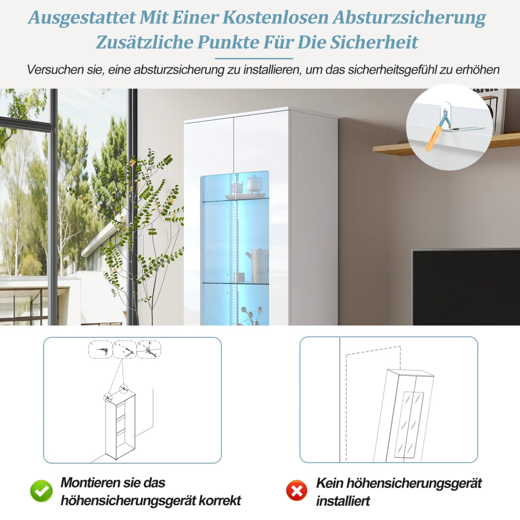 VETRINA 70x40x173 cm 2 Ante Acrilico MDF Bianco con LED