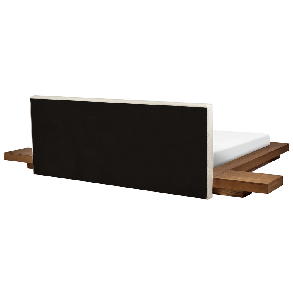 Letto stile Giapponese moderno 180 x 200 cm Comodini Laterali Testiera Boucle Legno chiaro