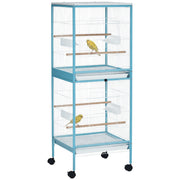 Gabbia per Uccelli a 2 Livelli con Ruote ¨C zephmum ¨C Blu 51.5x50x140 cm