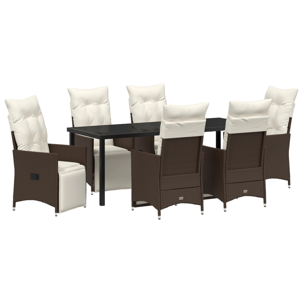 Set da Pranzo da Giardino di 7 Pezzi con Cuscini Marrone Rattan Polimerico