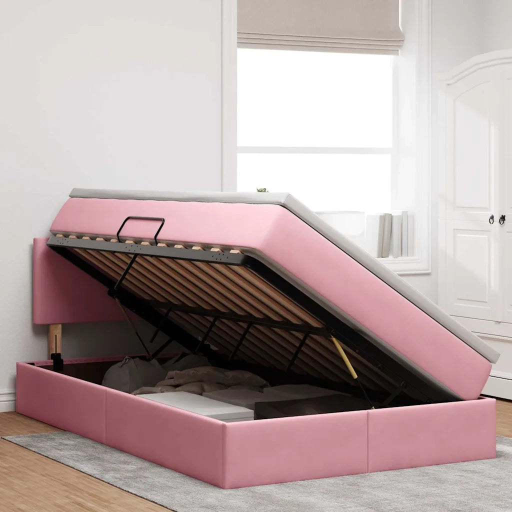 Letto con contenitore e LED Rosa 120 x 200 cm Velluto