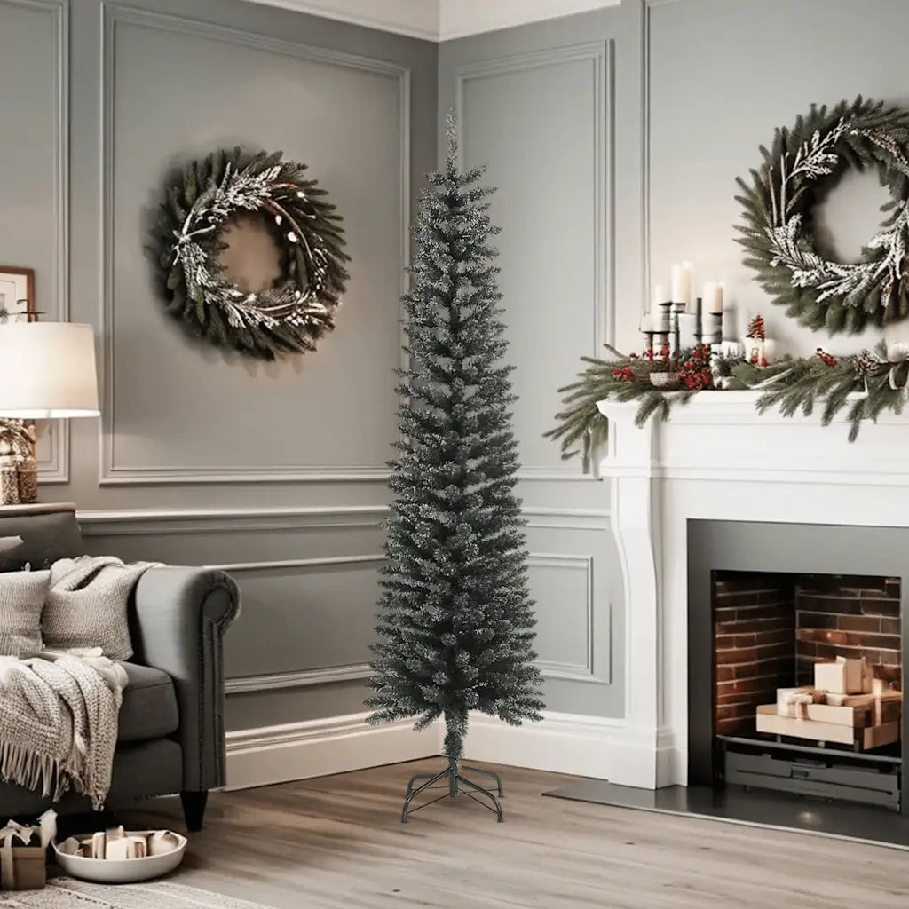 Albero di Natale | Decorazioni natalizie Artificiale Sottile con Base Verde 180 cm PVC