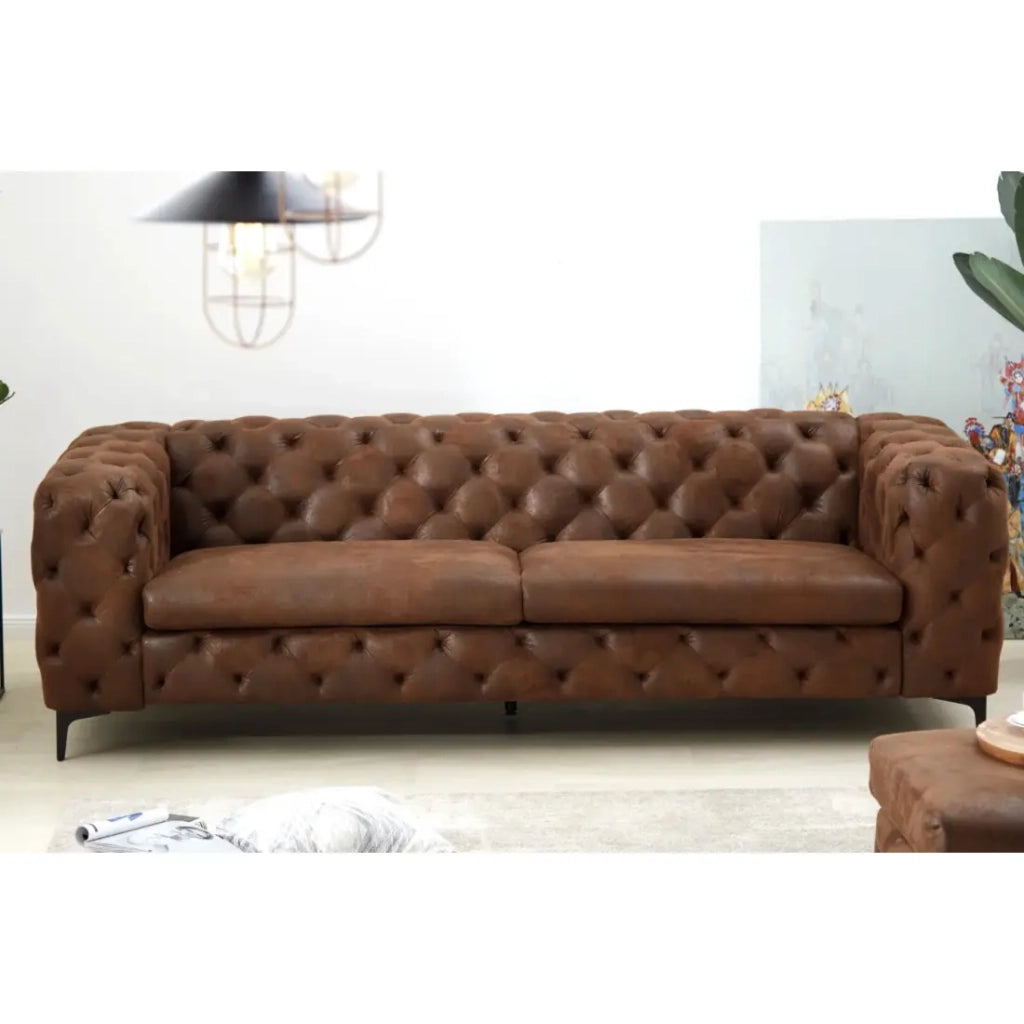 Divano destro VELENA marrone con pouf – Divano barocco in microfibra con struttura in legno massiccio