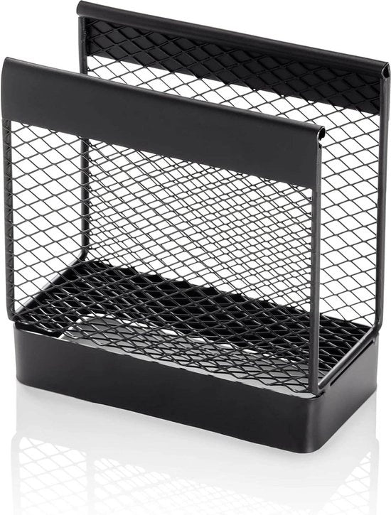 Sostegno da tavolo - decorativo per tovaglioli - di metallo verniciato a rete - nero - 133 x 67 x 14 cm