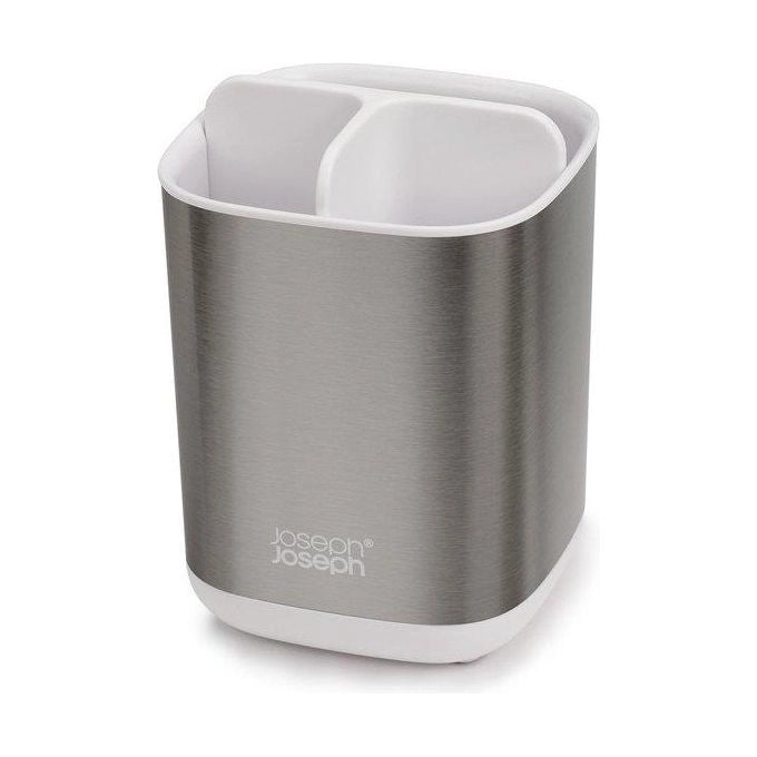 Joseph Joseph 70530 Easy Store Portaspazzolino da Bagno con Scomparti Separati e Ventilazione Base Antiscivolo Colore Acciaio Inox Bianco