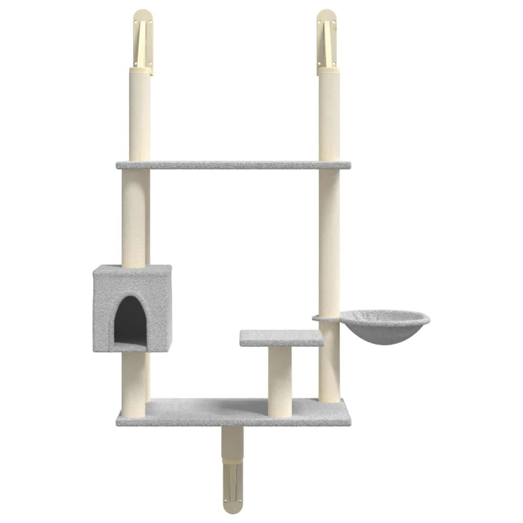 Tiragraffi per gatti torre per arrampicata giocattolo piattaforma per arrampicata da parete con tiragraffi luminoso 153 cm grigio 02_0022775