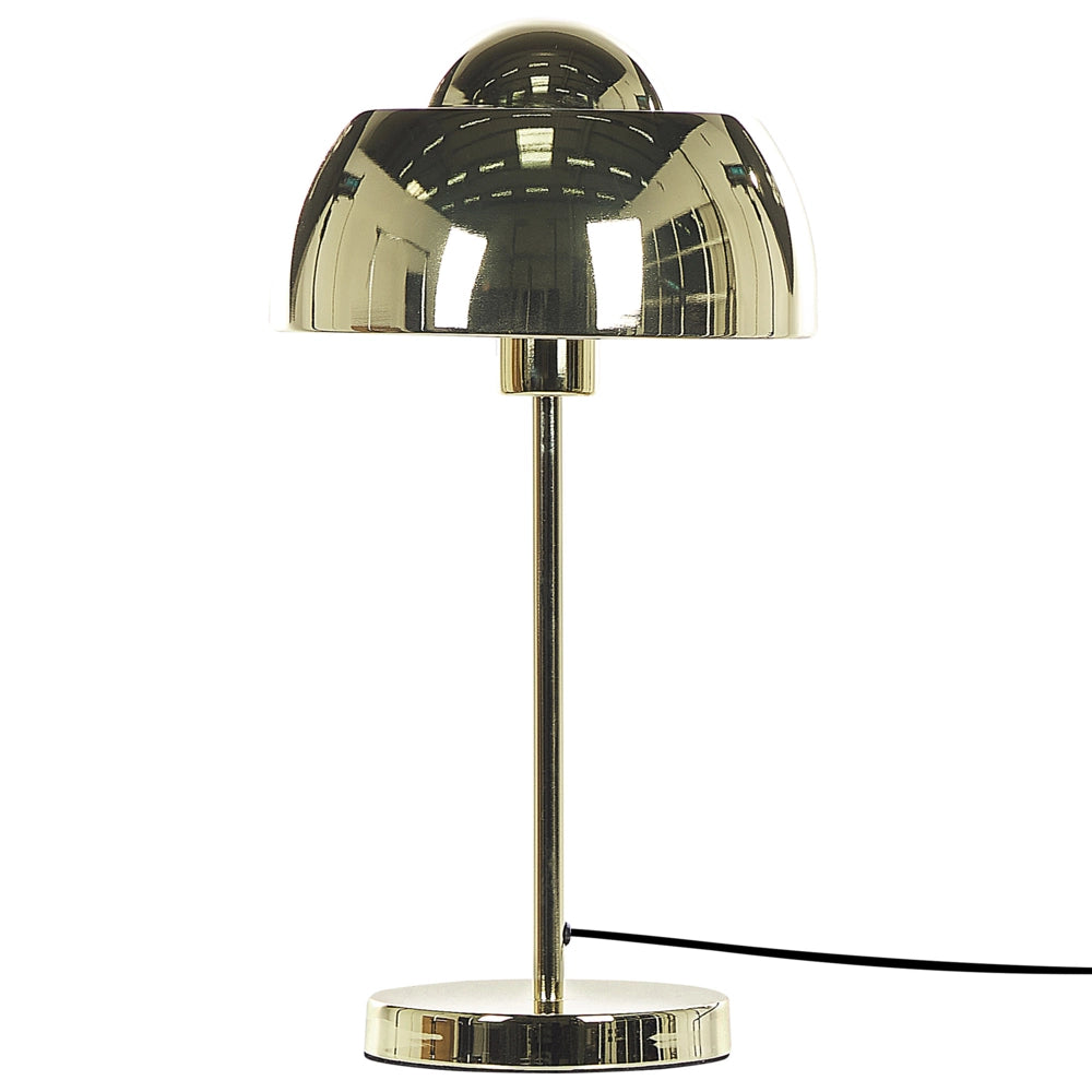 Lampada da Tavolo Comodino in Metallo Dorato Base Rotonda Paralume a Cupola Lampada da Lettura Glam