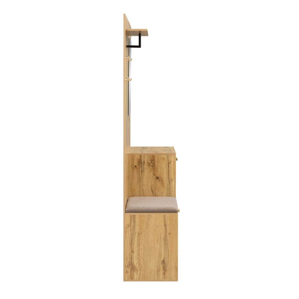Set di Mobili da Ingresso con Scarpiera, Specchio, Panca Imbottita, Ripiani, MDF Nero Naturale