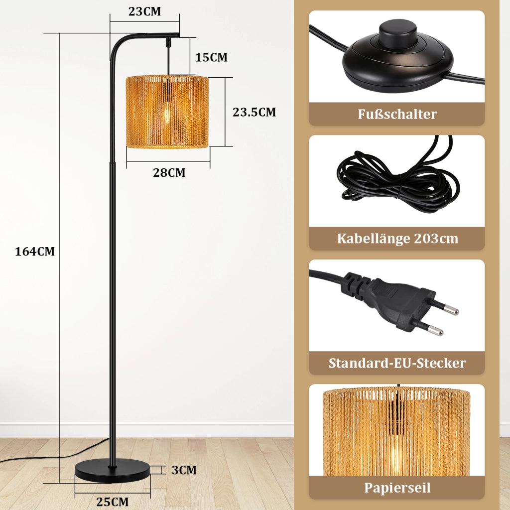 ZMH Lampada da Terra Vintage Nera E27 40W con Interruttore a Pedale Alta 164cm Adatta per Camera da Letto o Ufficio