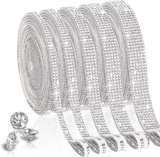 Strass-Steccato Autoadesivo - 5 Misure - Argento - Decorazione e Arte - Strass-Sticker - Materiale per Artigianato - 5 Metri