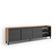 Mobile TV Soggiorno, 207x61x35 cm, Per TV fino a 80", Design industriale, LED, Nero e rovere