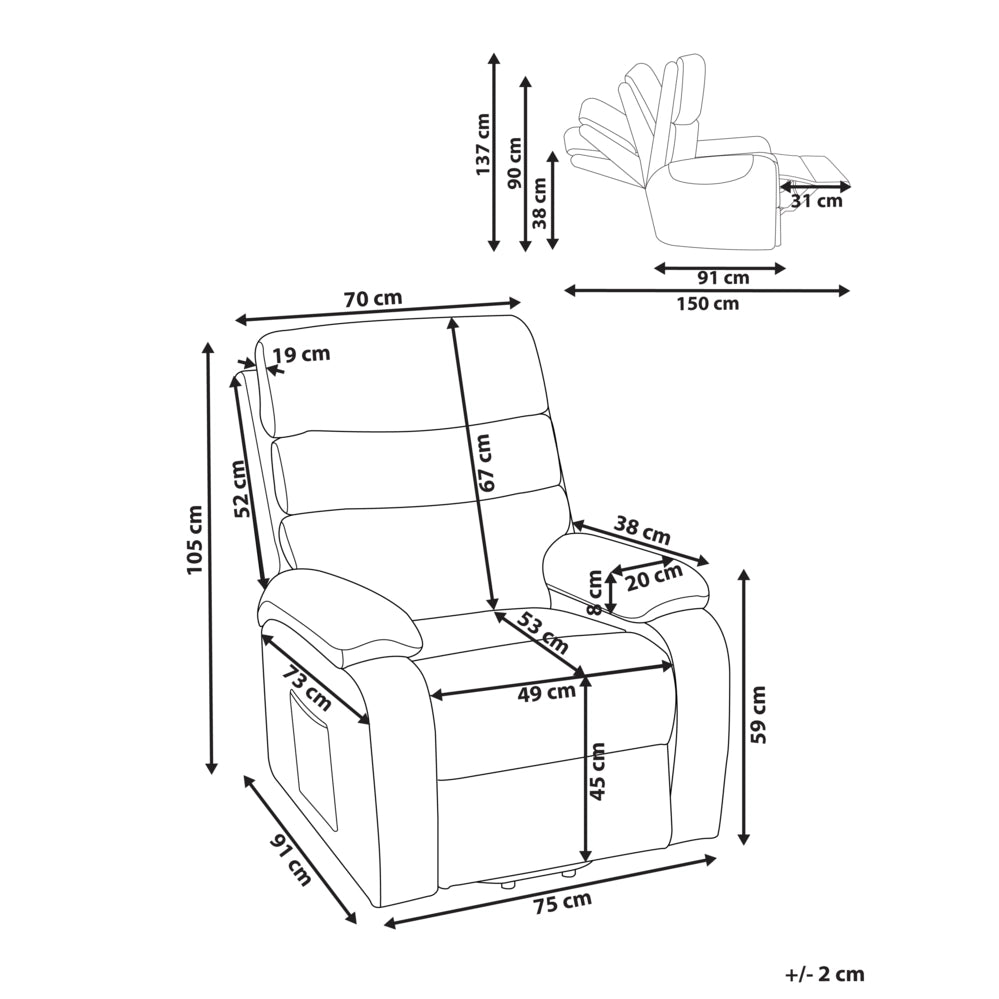 Poltrona reclinabile elettrica Poliestere beige chiaro Seduta singola imbottita con poggiapiedi Funzione di sollevamento Design moderno Relax