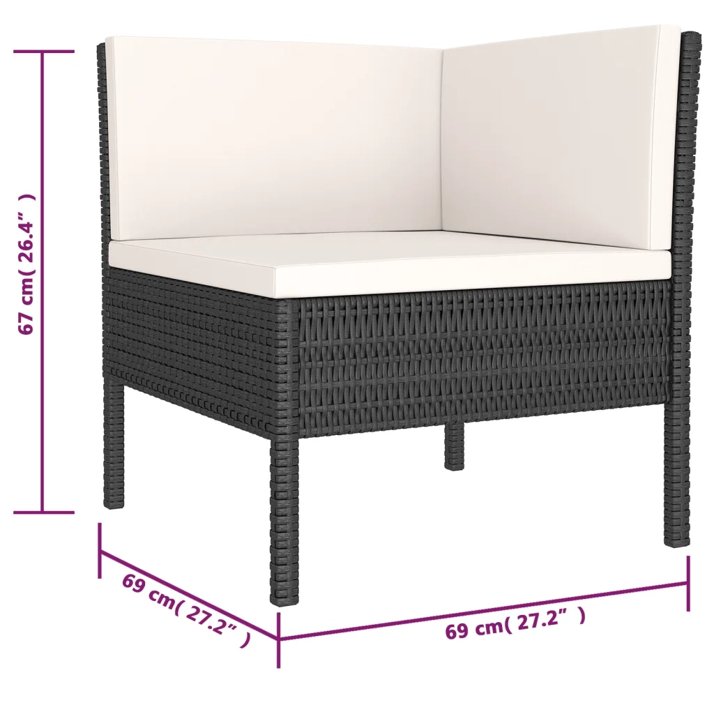 Set Divani da Giardino 6 pz con Cuscini in Polyrattan Nero cod mxl 37800